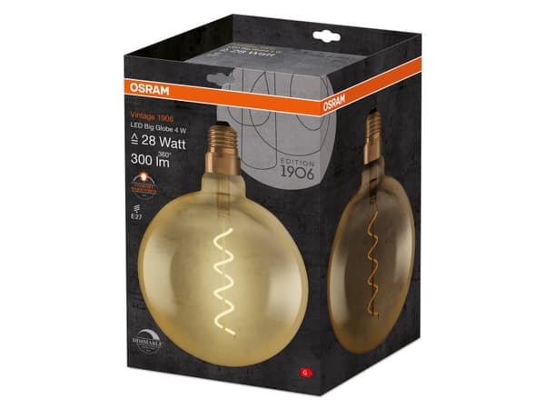 OSRAM Vintage 1906 - LED-glödlampa med filament - form: stor glob - klar finish - E27 - 4 W (motsvarande 28 W) - klass G - varm komfortbelysning - 20