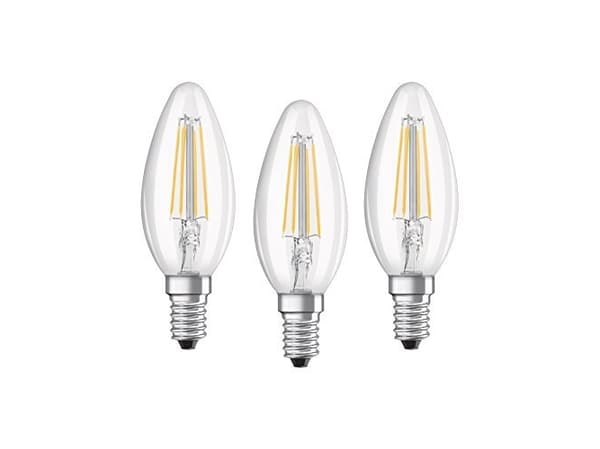 OSRAM - LED-filamentlyspære - form: B35 - klar finish - E14 - 4 W (ekvivalent 40 W) - klasse E - varmt hvitt lys - 2700 K (en pakke 3)