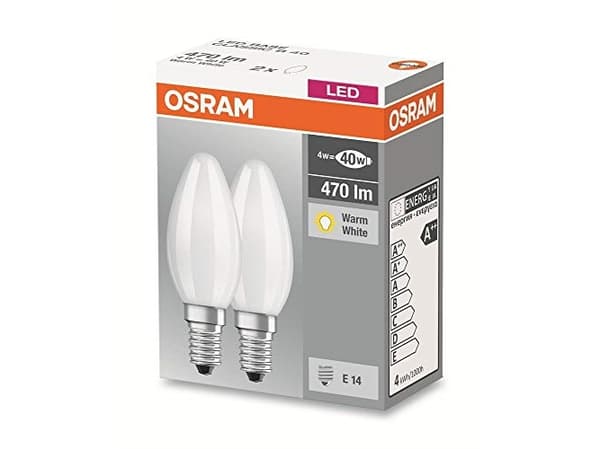 OSRAM - LED-glödlampa - form: B35 - glaserad finish - E14 / B22d - 4 W (motsvarande 40 W) - klass E - varmt vitt ljus - 2700 K (paket om 2)