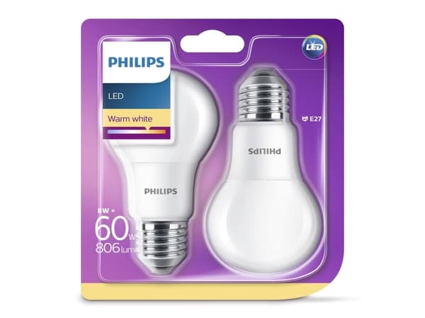 Philips LED-lampa 8W (60W) E27 2 st (929001234361)