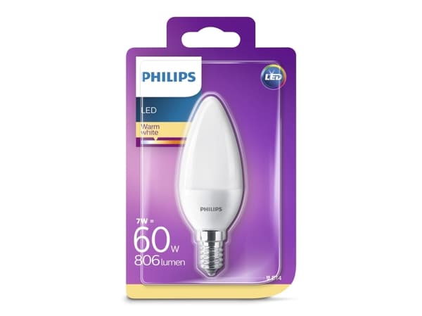 Philips 8719514309623, 7 W, 60 W, E14, 806 LM, 15000 h, Varmvitt