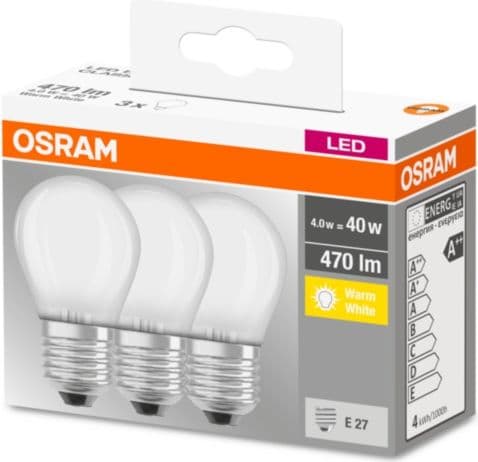Osram Classic P, 4W, E27, 470lm, 3 stk.