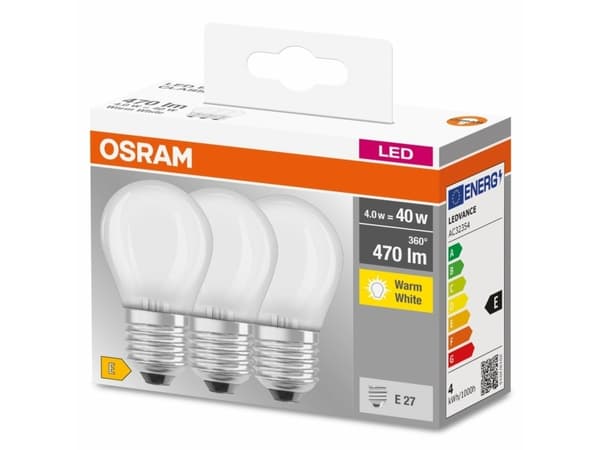 Osram Classic P, 4W, E27, 470lm, 3 stk.