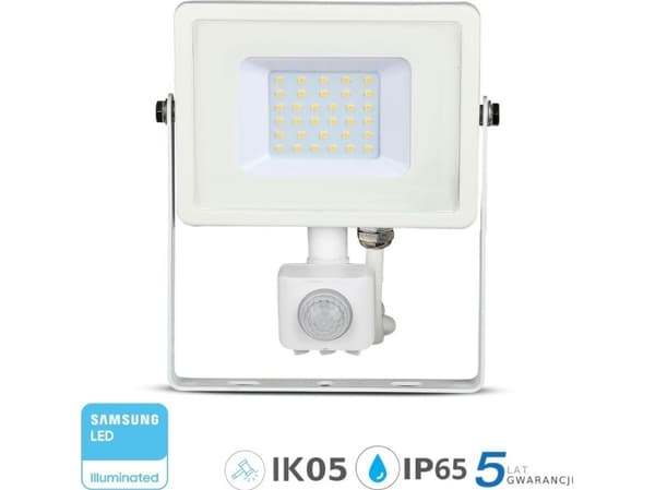 V-TAC VT-30-S, Hvit, IP65, 1 ms, 1 m, CE, EMC, ROHS, 30 W
