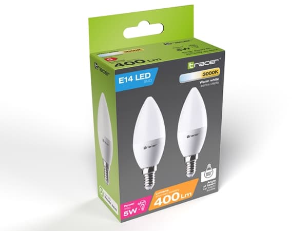 Tracer - LED-lyspære - form: stearinlys - E14 - 5 W (ekvivalent 35 W) - varmt hvitt lys - 2700 K (en pakke 2)
