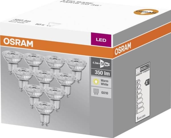 Osram BASE, 4,3 W, 50 W, GU10, 350 lm, 10000 h, Lämmin valkoinen