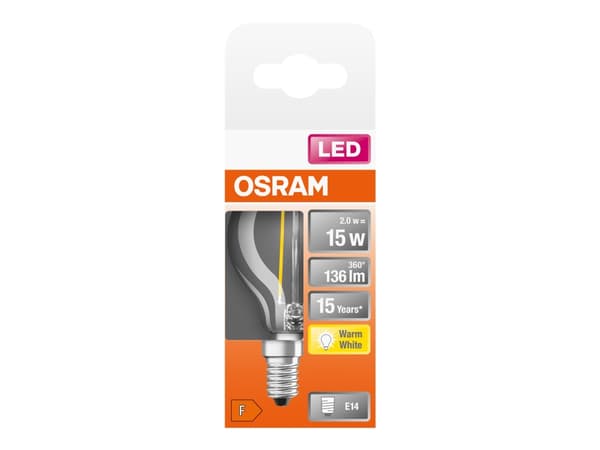 OSRAM LED STAR - LED-glödlampa med filament - form: P45 - klar finish - E14 - 1.5 W (motsvarande 15 W) - klass F - varmt vitt ljus - 2700 K