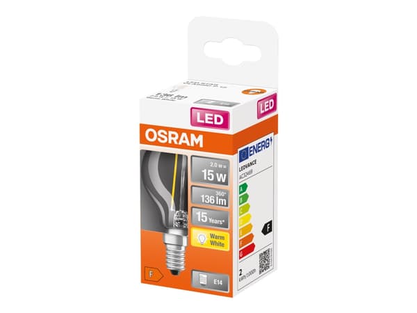 OSRAM LED STAR - LED-glödlampa med filament - form: P45 - klar finish - E14 - 1.5 W (motsvarande 15 W) - klass F - varmt vitt ljus - 2700 K