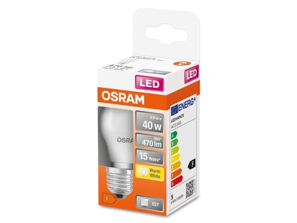 OSRAM LED STAR Classic P - LED-glödlampa - form: P45 - glaserad finish - E27 - 5.5 W (motsvarande 40 W) - klass F - varmt vitt ljus - 2700 K