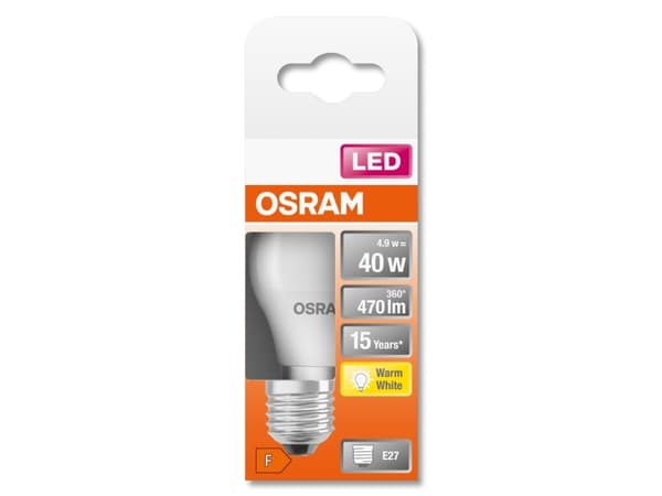 OSRAM LED STAR Classic P - LED-glödlampa - form: P45 - glaserad finish - E27 - 5.5 W (motsvarande 40 W) - klass F - varmt vitt ljus - 2700 K