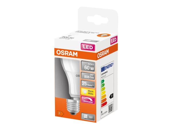 OSRAM LED SUPERSTAR - LED-lamppu - muoto: A60 - himmeä pinta - E27 - 8,8 W (vastaa 60 W) - luokka F - lämpimän valkoinen valo - 2700 K
