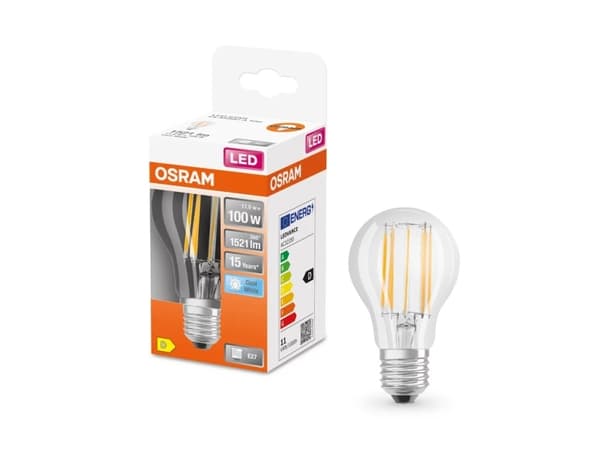 OSRAM LED STAR - LED hehkulamppu - muoto: A60 - kirkas viimeistely - E27 - 11 W (100 W vastaava) - luokka D - viileän valkoinen valo - 4000 K