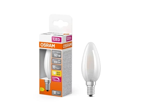 OSRAM LED SUPERSTAR - LED-filamentlyspære - form: B35 - mattslipt finish - E14 - 5.5 W (ekvivalent 60 W) - klasse E - varmt hvitt lys - 2700 K