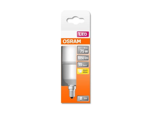 OSRAM LED STAR - LED-lyspære - form: stav - mattslipt finish - E14 - 9 W (ekvivalent 75 W) - klasse E - varmt hvitt lys - 2700 K