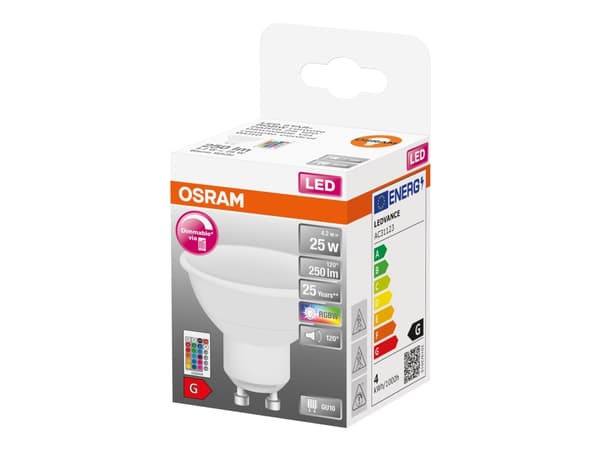 Osram STAR+ RGBW, 4,2 W, 25 W, GU10, 250 lm, 25000 h, Multi, Lämmin valkoinen