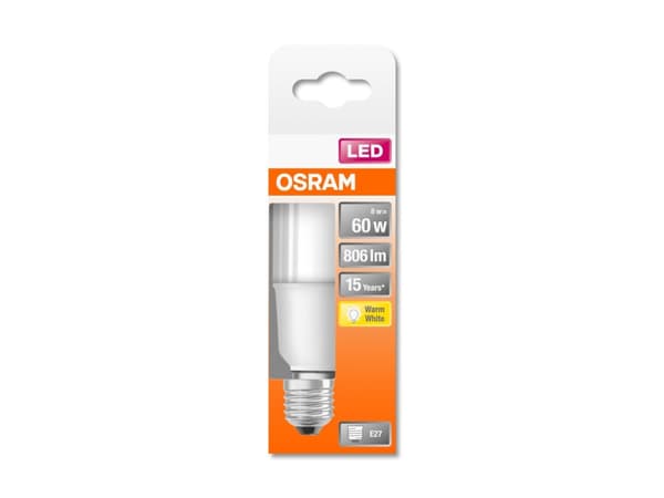 OSRAM LED STAR Stick - LED-lyspære - mattslipt finish - E27 - 8 W (ekvivalent 60 W) - klasse F - varmt hvitt lys - 2700 K