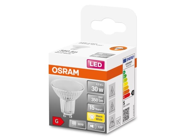 OSRAM LED STAR - LED-spotlight - form: PAR16 - GU10 - 4.3 W (motsvarande 50 W) - klass G - varmt vitt ljus - 2700 K
