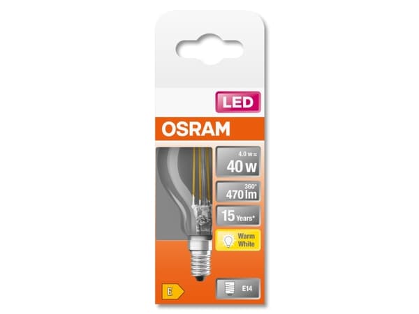 OSRAM STAR CLASSIC P - LED-glödlampa med filament - form: P45 - klar finish - E14 - 4 W (motsvarande 40 W) - klass E - varmt vitt ljus - 2700 K