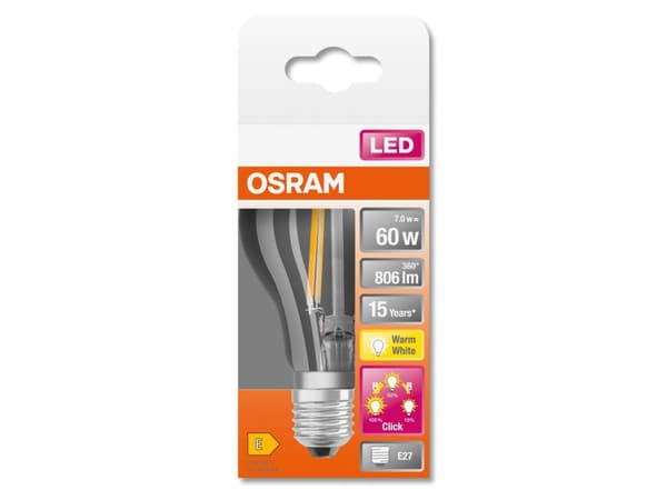 OSRAM STAR+ CLASSIC A - LED-glödlampa med filament - form: A60 - E27 - 7 W (motsvarande 60 W) - klass E - varmt vitt ljus - 2700 K