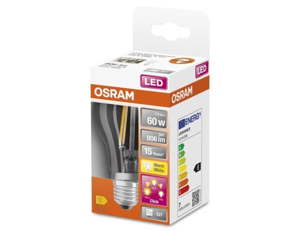 OSRAM STAR+ CLASSIC A - LED-glödlampa med filament - form: A60 - E27 - 7 W (motsvarande 60 W) - klass E - varmt vitt ljus - 2700 K