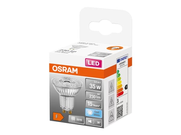 OSRAM LED STAR - LED-pistepolttimo - muoto: PAR16 - GU10 - 2,6 W (vastaa 35 W) - luokka F - viileän valkoinen valo - 4000 K