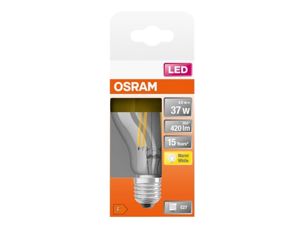 OSRAM LED STAR - LED hehkulamppu - muoto: A60 - kirkas viimeistely - E27 - 4 W (vastaa 37 W) - luokka F - lämmin valkoinen valo - 2700 K