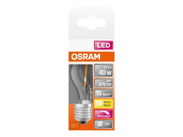 OSRAM LED SUPERSTAR - LED hehkulamppu - muoto: P45 - kirkas viimeistely - E27 - 4,8 W (vastaa 40 W) - luokka F - lämpimän valkoinen valo - 2700 K