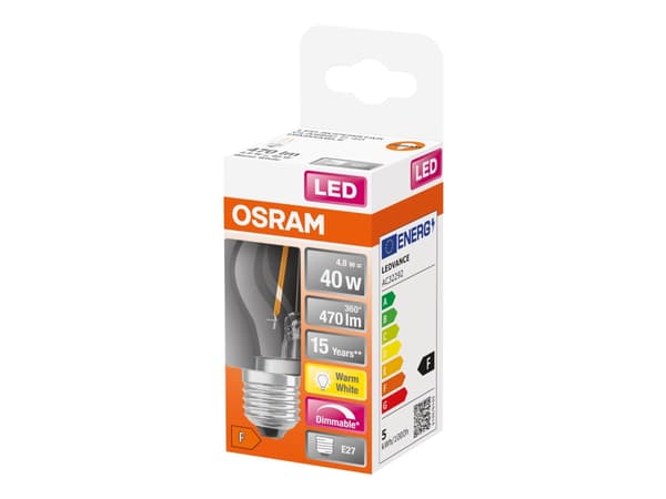 OSRAM LED SUPERSTAR - LED hehkulamppu - muoto: P45 - kirkas viimeistely - E27 - 4,8 W (vastaa 40 W) - luokka F - lämpimän valkoinen valo - 2700 K