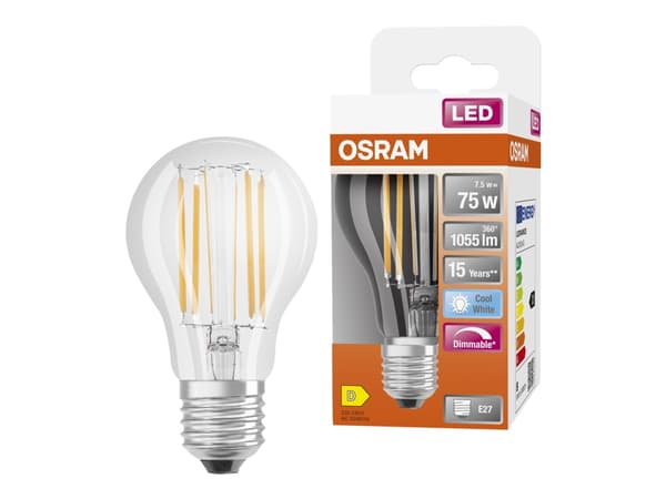 OSRAM LED SUPERSTAR - LED hehkulamppu - muoto: A60 - kirkas viimeistely - E27 - 7,5 W (75 W vastaava) - luokka D - viileän valkoinen valo - 4000 K