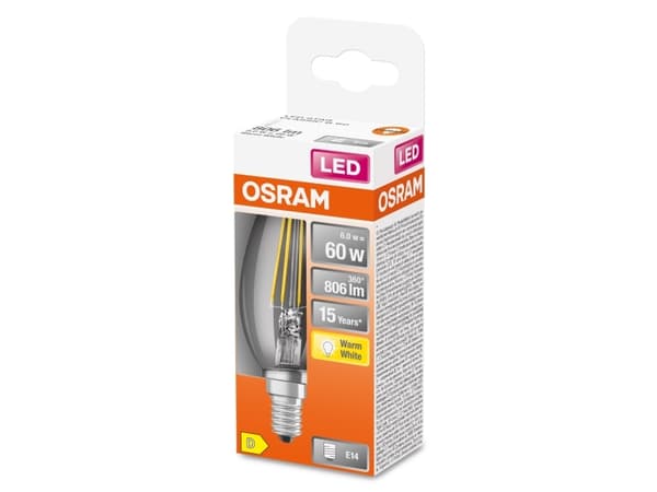 OSRAM LED STAR - LED-glödlampa med filament - form: B35 - klar finish - E14 - 5.5 W (motsvarande 60 W) - klass D - varmt vitt ljus - 2700 K