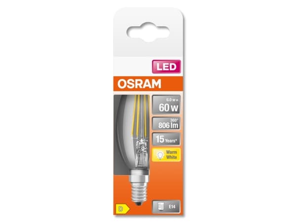 OSRAM LED STAR - LED-glödlampa med filament - form: B35 - klar finish - E14 - 5.5 W (motsvarande 60 W) - klass D - varmt vitt ljus - 2700 K