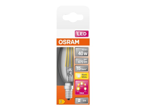 OSRAM LED STAR+ - LED-glödlampa med filament - form: B35 - klar finish - E14 - 4 W (motsvarande 40 W) - klass E - varmt vitt ljus - 2700 K
