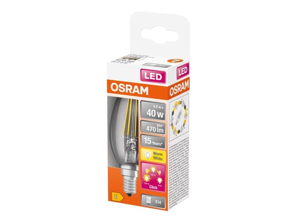 OSRAM LED STAR+ - LED-glödlampa med filament - form: B35 - klar finish - E14 - 4 W (motsvarande 40 W) - klass E - varmt vitt ljus - 2700 K