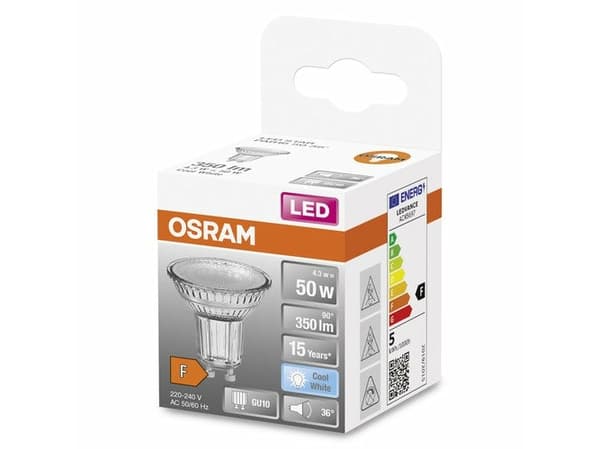 OSRAM LED STAR - LED-spotlight - form: PAR16 - GU10 - 4.3 W (motsvarande 50 W) - klass F - svalt vitt ljus - 4000 K
