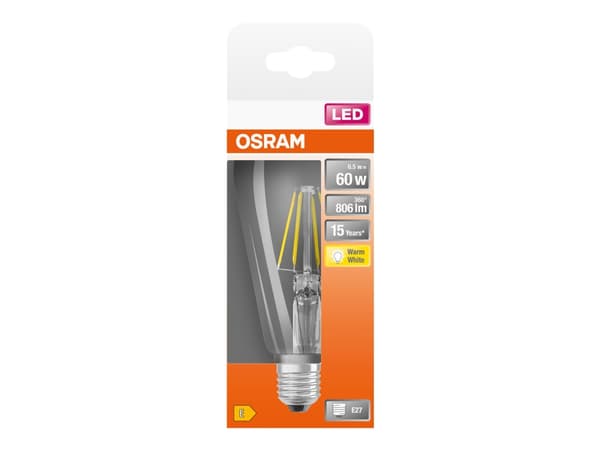 OSRAM LED STAR EDISON - LED-glödlampa med filament - form: ST64 - klar finish - E27 - 6.5 W (motsvarande 60 W) - klass E - varmt vitt ljus - 2700 K