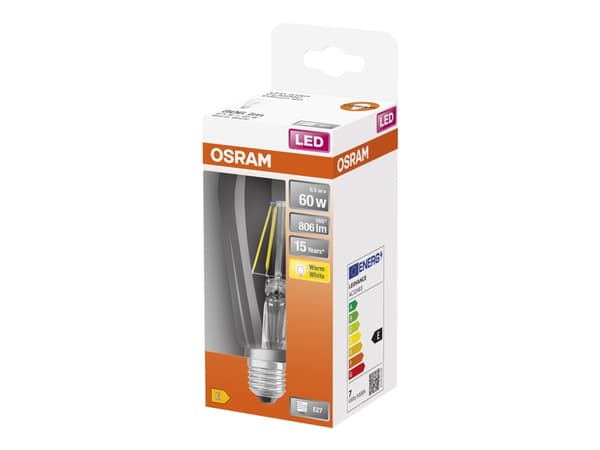 OSRAM LED STAR EDISON - LED-glödlampa med filament - form: ST64 - klar finish - E27 - 6.5 W (motsvarande 60 W) - klass E - varmt vitt ljus - 2700 K