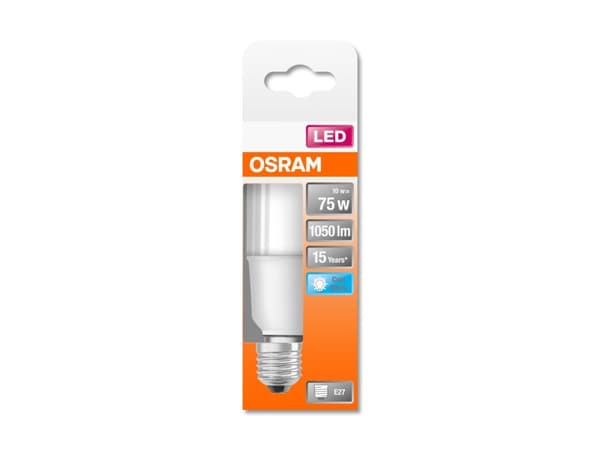 OSRAM LED STAR - LED-glödlampa - form: rak - glaserad finish - E27 - 9 W (motsvarande 75 W) - klass E - svalt vitt ljus - 4000 K