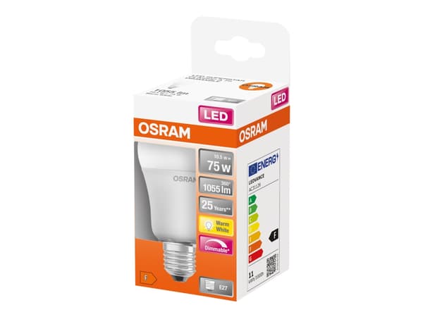 OSRAM LED SUPERSTAR - LED-lyspære - form: A60 - mattslipt finish - E27 - 10.5 W (ekvivalent 75 W) - klasse F - varmt hvitt lys - 2700 K