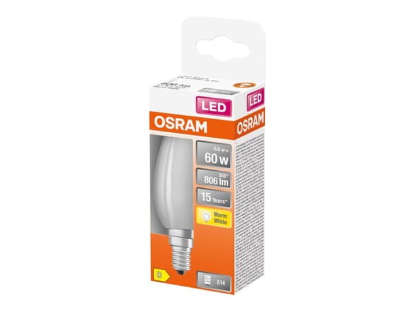 OSRAM LED STAR - LED-filamentlyspære - form: B35 - E14 - 6 W (ekvivalent 60 W) - klasse D - varmt hvitt lys - 2700 K