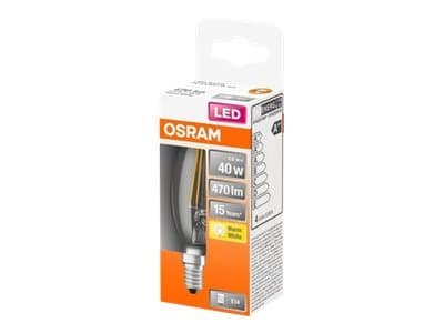 OSRAM - LED-filamentlyspære - form: mini-stearinlys - klar finish - E14 - 4 W (ekvivalent 40 W) - klasse E - varmt hvitt lys - 2700 K