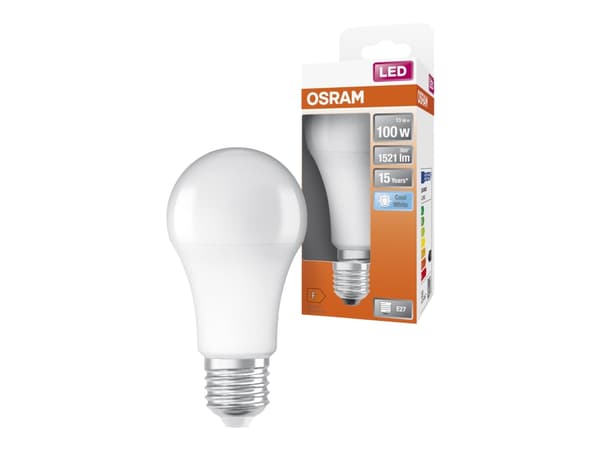 OSRAM - LED-glödlampa - form: A60 - glaserad finish - E27 - 13 W (motsvarande 100 W) - klass E - svalt vitt ljus - 4000 K