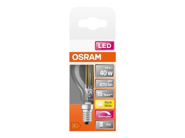 OSRAM LED SUPERSTAR - LED hehkulamppu - muoto: P45 - kirkas viimeistely - E14 - 4,8 W (vastaa 40 W) - luokka F - lämmin valkoinen valo - 2700 K