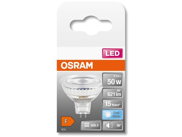 OSRAM LED STAR - LED-pære for søkelys - form: MR16 - GU5.3 - 8 W (ekvivalent 50 W) - klasse G - kjølilg hvitt lys - 4000 K