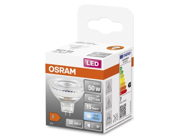 OSRAM LED STAR - LED-pære for søkelys - form: MR16 - GU5.3 - 8 W (ekvivalent 50 W) - klasse G - kjølilg hvitt lys - 4000 K