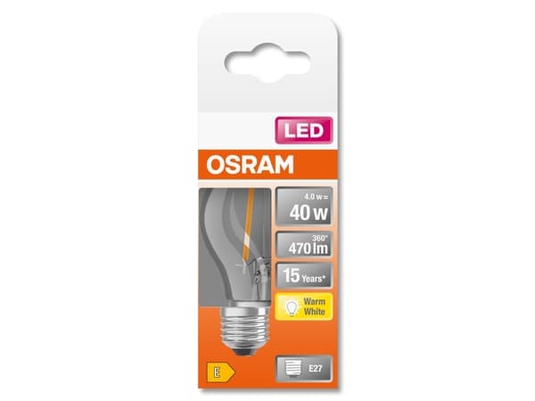 OSRAM STAR CLASSIC P - LED-filamentlyspære - form: P45 - klar finish - E27 - 4 W (ekvivalent 40 W) - klasse E - varmt hvitt lys - 2700 K