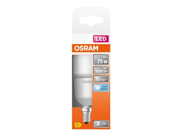 OSRAM LED STAR Stick - LED-lyspære - form: tubulær - E14 - 9 W (ekvivalent 75 W) - klasse E - kjølilg hvitt lys - 4000 K