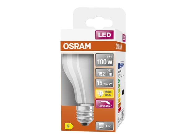 OSRAM LED SUPERSTAR - LED-filamentlyspære - form: A60 - mattslipt finish - E27 - 11 W (ekvivalent 100 W) - klasse D - varmt hvitt lys - 2700 K