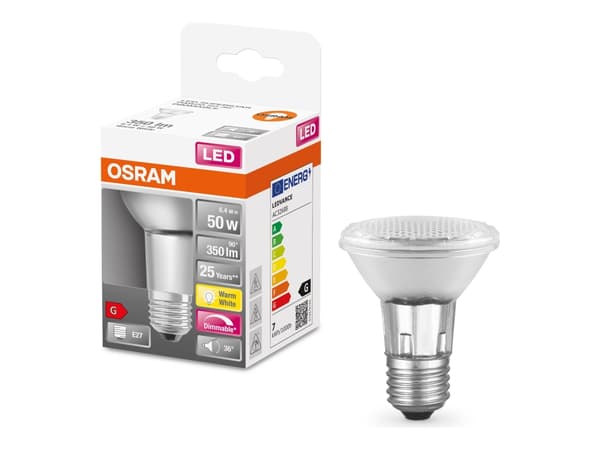OSRAM LED SUPERSTAR - LED-pære for søkelys - form: PAR20 - E27 - 6.4 W (ekvivalent 50 W) - klasse G - varmt hvitt lys - 2700 K