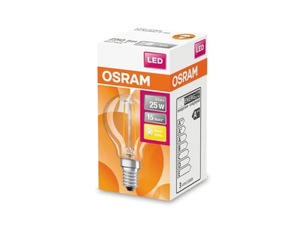 OSRAM STAR CLASSIC P - LED hehkulamppu - muoto: P45 - kirkas viimeistely - E14 - 2,5 W (vastaa 25 W) - luokka F - lämpimän valkoinen valo - 2700 K