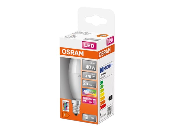 OSRAM LED STAR+ - LED-lyspære - form: B37 - mattslipt finish - E14 - 4.9 W (ekvivalent 40 W) - klasse F - RGB / varmt hvitt lys - 2700 K